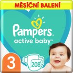 Pampers Pleny Active Baby 3 Midi (6-10 kg) Měsíční balení - 208 ks