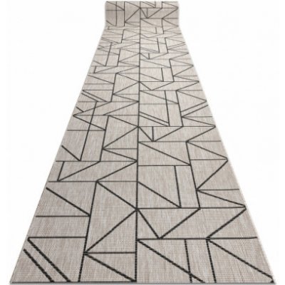 Nej-koberce Sizal Floorlux 20605 Trojúhelníky geometrický stříbrný černý metráž 120 cm