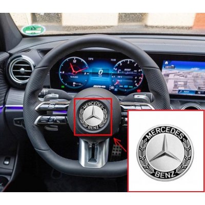 Znak Mercedes do volantu 52mm logo pro Benz - černá a stříbrná