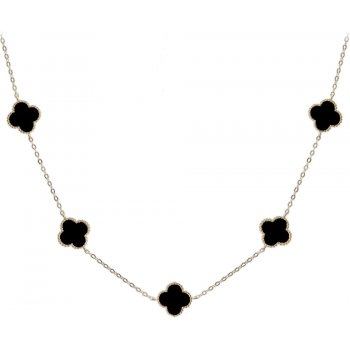 Minet Stříbrný náhrdelník čtyřlístky s bílou perletí a onyxem JMAS7043UN60
