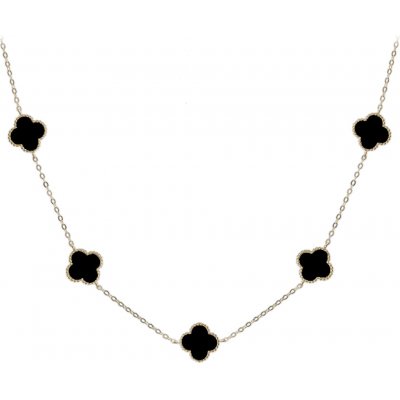 Minet Stříbrný náhrdelník čtyřlístky s bílou perletí a onyxem JMAS7043UN60