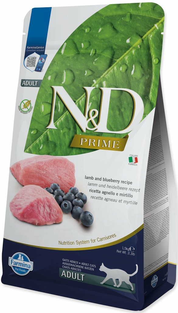 Farmina N&D Cat Prime Adult Lamb Blueberry suché Pro Kočky Krmivo 1,5 kg