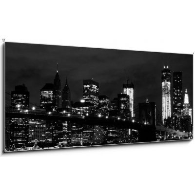 Skleněný obraz 1D panorama - 120 x 50 cm - Brooklyn Bridge and Manhattan Skyline At Night, New York City Brooklynský most a Manhattan Skyline v noci, New York City – Zboží Mobilmania