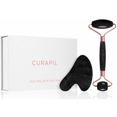 Curapil Face roller a gua sha: Masážní sada na pleť Kámen: Obsidián – Zboží Mobilmania