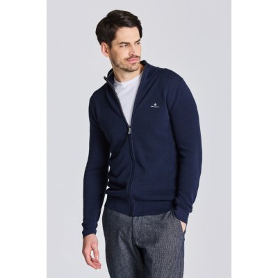 Gant Cotton Pique Zip Cardigan modrá – Zboží Mobilmania