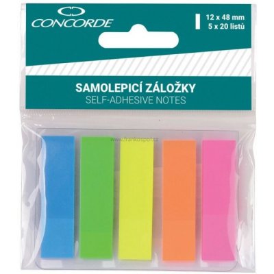 Samolepící plastové záložky CONCORDE, 12 x 48 mm, 5 x 20 lístků, neonový mix – Hledejceny.cz