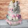 Plenkový dort BabyDort bohatý růžový šedý třípatrový plenkový dort se slonem PREMIUM