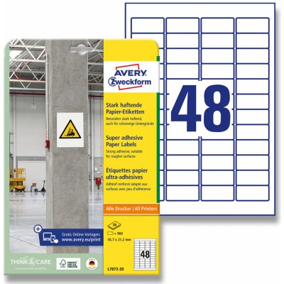 Avery Zweckform L7873-20 etikety s vysokou lepivostí 45,7 x 21,2 mm 960 etiket bílé – Sleviste.cz