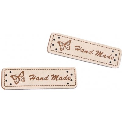Eko kůže cedulka HAND MADE 15x50mm béžová – Hledejceny.cz