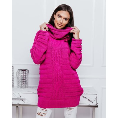 Fashionweek Oversized teplý pletený golfový svetr, roláková tunika NB3924 fuchsie – Zboží Mobilmania