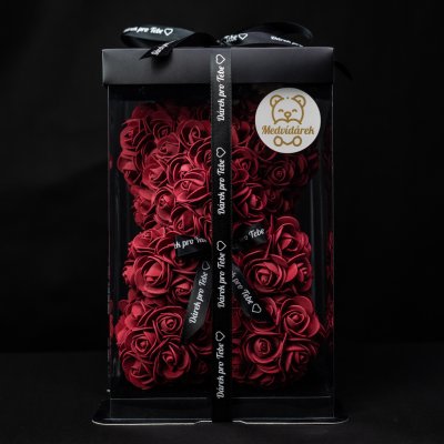 Medvídárek Classic medvídek z růží 25cm dárkově balený - tmavě červený – Sleviste.cz