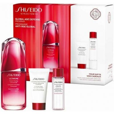 Shiseido Ultimune Global Age Defense Program pleťové sérum Ultimune Power Infusing Concentrate 50 ml + čisticí pěna Clarifying Cleansing Foam 30 ml + pleťová voda Treatment Softener 30 ml dárková sada