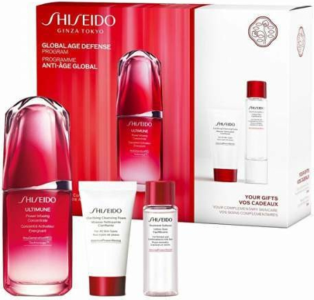 Shiseido Ultimune Global Age Defense Program pleťové sérum Ultimune Power Infusing Concentrate 50 ml + čisticí pěna Clarifying Cleansing Foam 30 ml + pleťová voda Treatment Softener