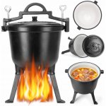 LOVECKÝ KOTLÍK LITINOVÝ SMALTOVANÝ STOJANOVÝ HRNEC NA OHEŇ 10 L KAMILLE – Zboží Dáma