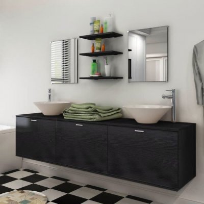 vidaXL Osmikusový set koupelnového nábytku s umyvadlem a baterií, černý – Zboží Mobilmania