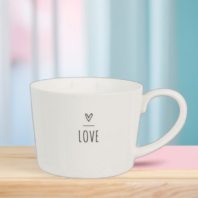 Clayre & Eef Bílý hrnek se srdíčkem s nápisem Love Lovely Day 12*8*7 cm 275 ml – Zboží Dáma
