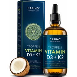 Carino Healthcare Vitamin D3 + K2 kapky vysoce dávkované vegetariánské K2 Vitamín 99,7% MK7 All-Trans & 1.000 I.E D3 na kapku 50 ml