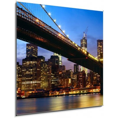 Skleněný obraz 1D - 50 x 50 cm - Manhattan panorama with Brooklyn Bridge at sunset in New York Manhattan panorama s Brooklynským mostem při západu slunce v New Yorku – Zboží Mobilmania