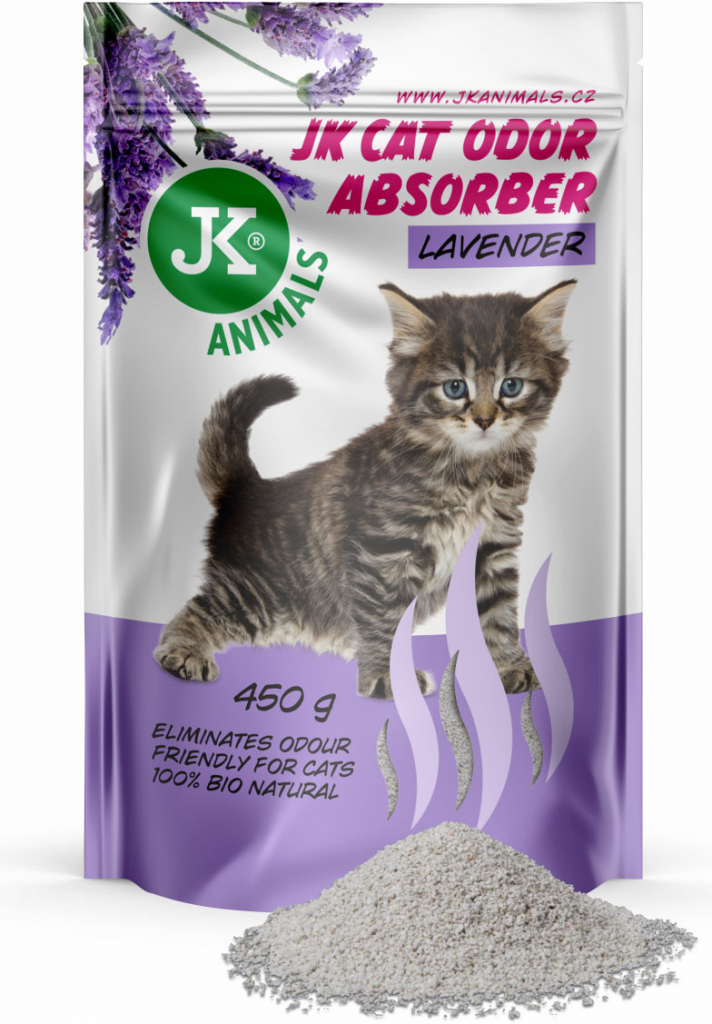 JK Lavender Absorber, pohlcovač zápachů s vůní levandule podporuje účinek kočkolitů 450 g