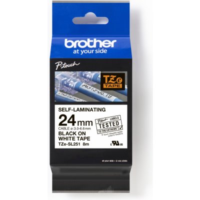 Brother TZ-SL251 / TZe-SL251 Pro Tape, 24mm x 8m, černý tisk / bílý podklad, originální páska – Zboží Mobilmania