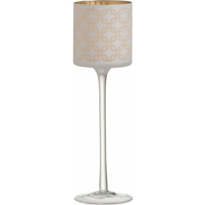 Bílo-zlatý matný skleněný svícen na úzké noze na čajovou svíčku - Ø 9*30 cm – Zbozi.Blesk.cz
