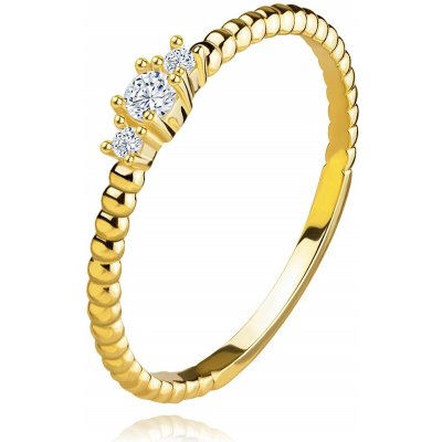 Šperky Eshop Prsten ze žlutého zlata tři čiré zirkony koule tenká ramena S5GG260 – Zboží Mobilmania