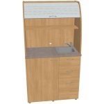 OFFICE PRO HOBIS kuchyň s dřezem, baterií a lednicí, pravá - KU 3 3 P, dub, šedá roleta – Zboží Dáma