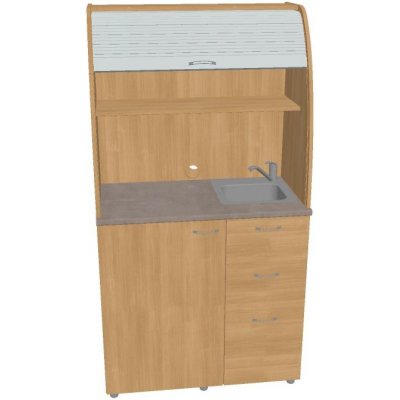 OFFICE PRO HOBIS kuchyň s dřezem, baterií a lednicí, pravá - KU 3 3 P, dub, šedá roleta – Zboží Dáma