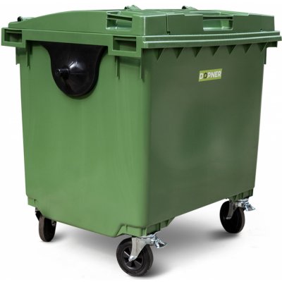 Dopner Plastový kontejner 1100 l, zelený, ploché víko ve víku