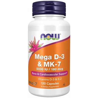Now Foods Mega D-3 5000 iu MK-7 180 mcg 120 veg kapslí – Hledejceny.cz