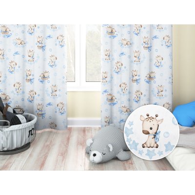 Biante Dětský bavlněný závěs Sandra SA-443 Modré žirafy na bílém 150x260 cm – Sleviste.cz