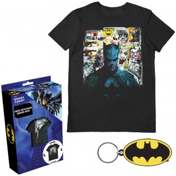 CurePink: pánské tričko s přívěskem DC Comics Batman: Shadows bavlna [PTSX005] černá