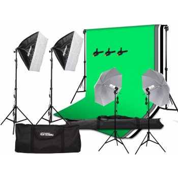 FILM-TECHNIKA Foto video studio set světel, stativů i foto pozadí (4 x 150W žárovka)