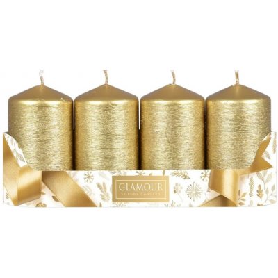 Sada adventních svíček TAURUS metalická zlatá škrab. efekt 5 x 9 cm, 4 ks – Hledejceny.cz