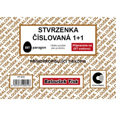 Baloušek Tisk PT072 Stvrzenka A6, číslovaná 1+1, samopropisovací – Hledejceny.cz