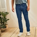 Rovné strečové džíny zakulacené pod břichem tmavě modrá – Zboží Mobilmania