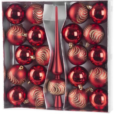 MagicHome Baňky a špice Vánoce 21ks 6cm červené na vánoční stromeček – Zboží Mobilmania