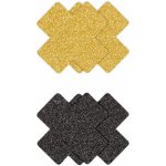 NS Novelties Pretty Pasties Glitter Cross Black Gold 2 Pairs – Zboží Dáma