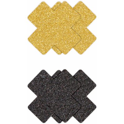 NS Novelties Pretty Pasties Glitter Cross Black Gold 2 Pairs – Zboží Dáma