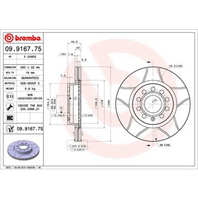 Brzdový kotouč BREMBO 09.9167.75 (09916775) | Zboží Auto