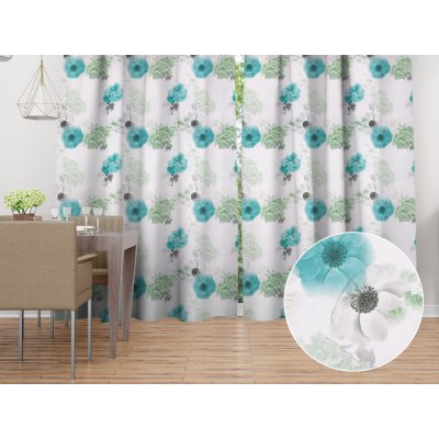 Biante Dekorační závěs TF-044 Tyrkysové růže na bílém 140x230 cm – Zboží Dáma