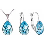 Swarovski Elements Pear stříbrná sada set souprava náušnice a přívěsek s řetízkem modrá slzička kapka 39169.4 Aquamarine modrá světlá azurová nebeská – Zboží Mobilmania