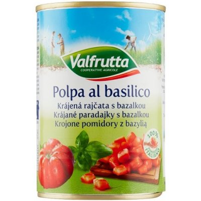 Valfrutta Krájená loupaná rajčata s bazalkou 425 ml