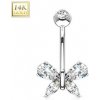 Piercing Šperky4U zlatý piercing do pupíku motýlek s čirými zirkony ZL01171C-WG