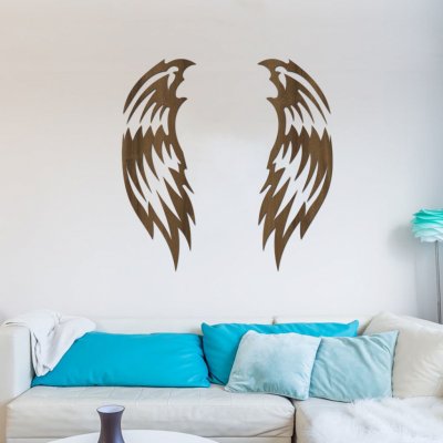 Dřevěná dekorace na zeď Andělská křídla DARK Barevný vzor: Ořech, Rozměry (cm): 60x86 – Zboží Mobilmania