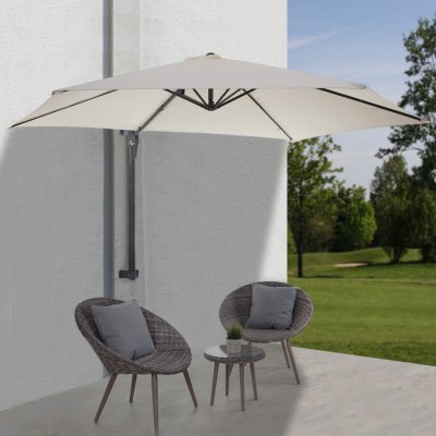 Mendler Nástěnný deštník Casoria, světelný deštník balkonový deštník slunečník, 3m naklápěcí, polyester hliník/ocel 9kg krémová – Zbozi.Blesk.cz