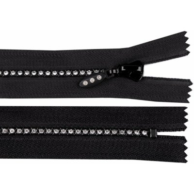 Kostěný zip No 4 délka 25 cm se štrasovými kamínky - černá – Zboží Mobilmania