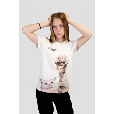 Reporter Young bílá tričko s kontrastním potiskem Kočky bílá – Zboží Dáma