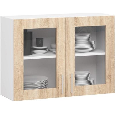 DobreSny Závěsná vitrína Lima 80 x 58 cm dub sonoma / bílá – Sleviste.cz