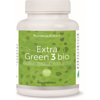 Nástroje Zdraví Extra green 3 Bio chlorella spirulina mladý ječmen tablety 400 ks 100 g